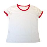 Camiseta de algodón peinado de los hombres en blanco con borde colorido para hombres para impresión personalizada de transferencia de calor