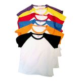 Camiseta de algodón de raglán en blanco para mujer con manga colorida para una impresión personalizada de transferencia de calor