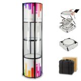 206cm Portable Round Twist Display Counter with Shelves, Top Light and Clear Magnetic Panels