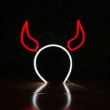 LED Neon Headband Red Devil Horns, Size 25x12cm