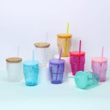 CALCA 12oz 25PCS Sublimation Glass Tumbler Cup New Mini Shot Jelly Clear Color Sublimation Glasses Blank with Lid and Plastic Straw -8 Colors