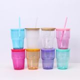 CALCA 12oz 25PCS Sublimation Glass Tumbler Cup New Mini Shot Jelly Clear Color Sublimation Glasses Blank with Lid and Plastic Straw -8 Colors